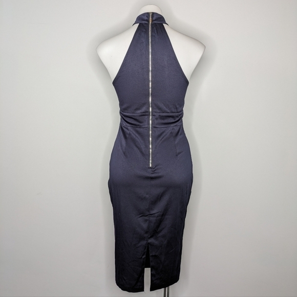 Runaway blue halter lace up front knee length bodycon dress 10 - Picture 3 of 6